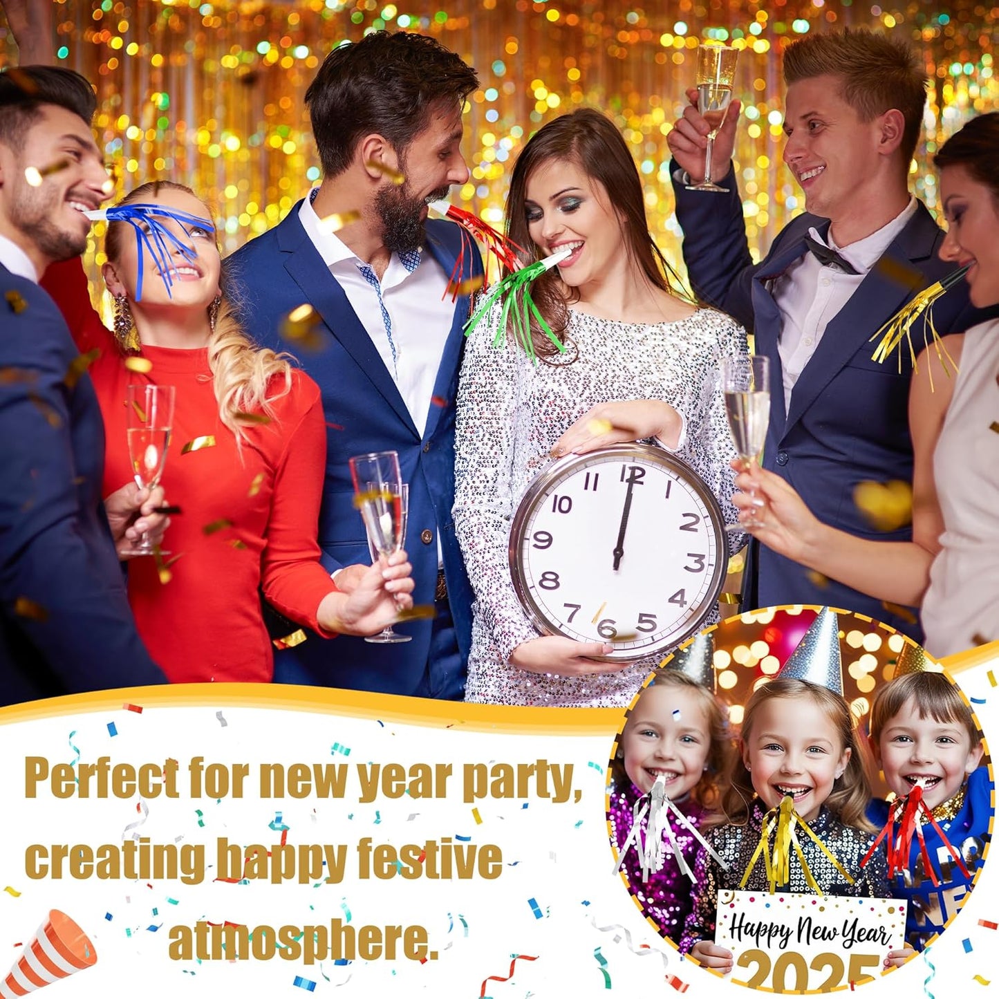 12 Pcs Glitter Noise Makers Metallic Fringed Party Blower for Adults Birthday Graduation New Years Party Favors Supplies (Red)