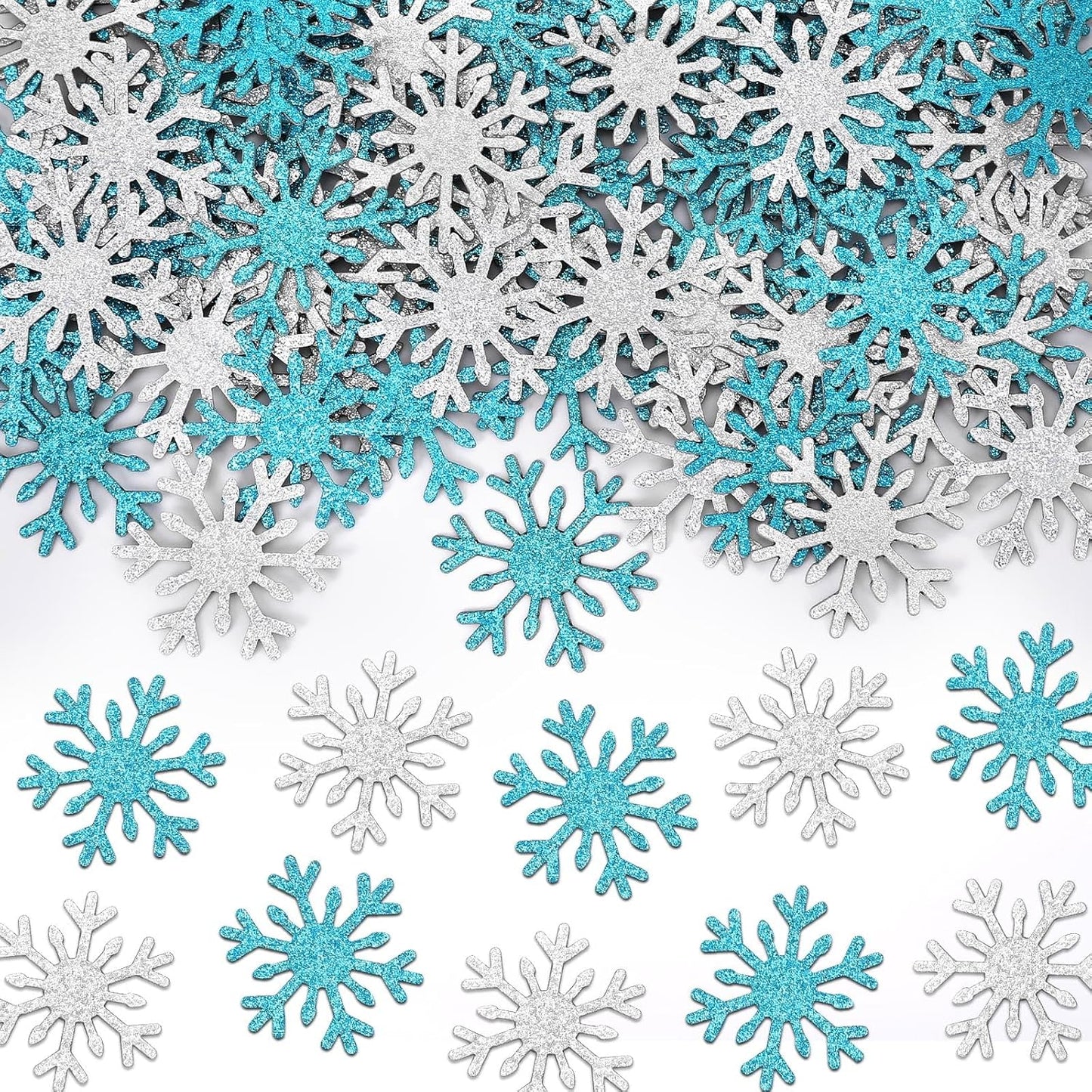 MARFOREVER Christmas Snowflake Glitter Confetti, Silver Blue Snowflake Confetti Snow Sprinkles Winter Wonderland Party Table Centerpiece for Wedding Supplies Christmas Party Decorations