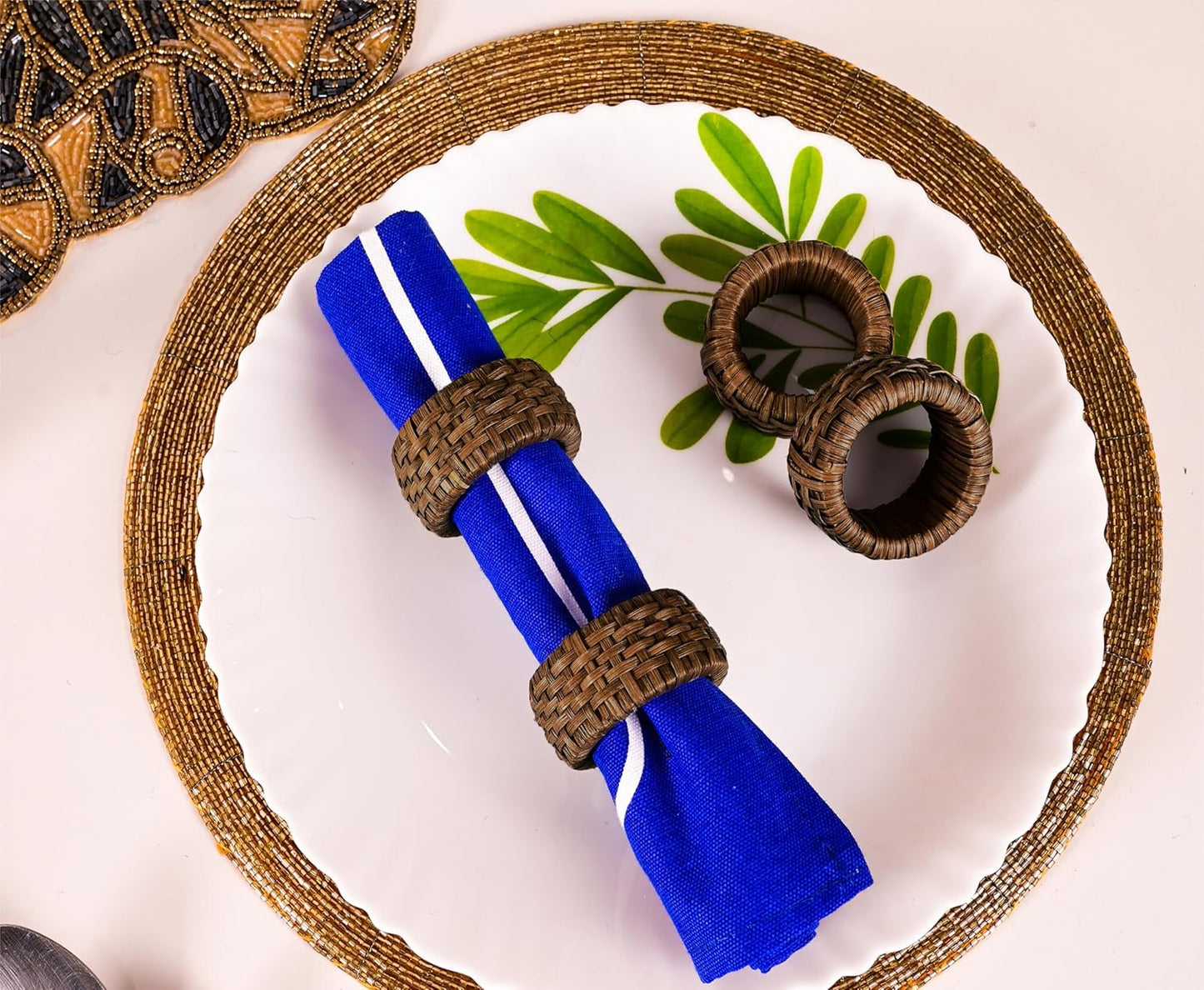 Decorative Cane Napkin Rings Set of 12 - Hand Woven Napkin Holders for Farmhouse, Rustic, Holiday, Wedding, Easter, Thanksgiving, Xmas, Boho & Fall Table Décor (Walnut) - CLEENTABLE