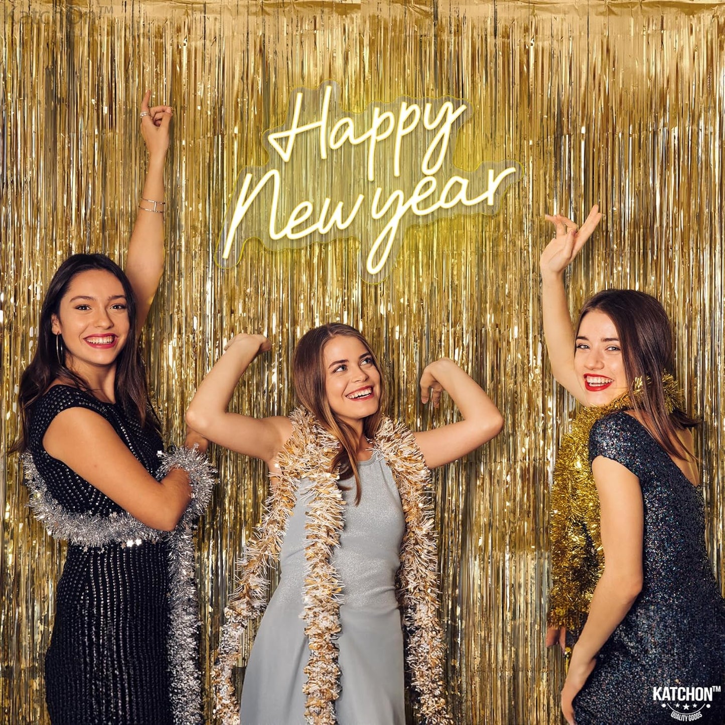 Katchon, Champagne Gold Backdrop Curtain - Pack of 2 | Gold Streamers for Birthday, Anniversary, Bridal Shower, Bachelorette Party Decor | Shimmer Curtains for Thanksgiving, Happy New Year Decorations