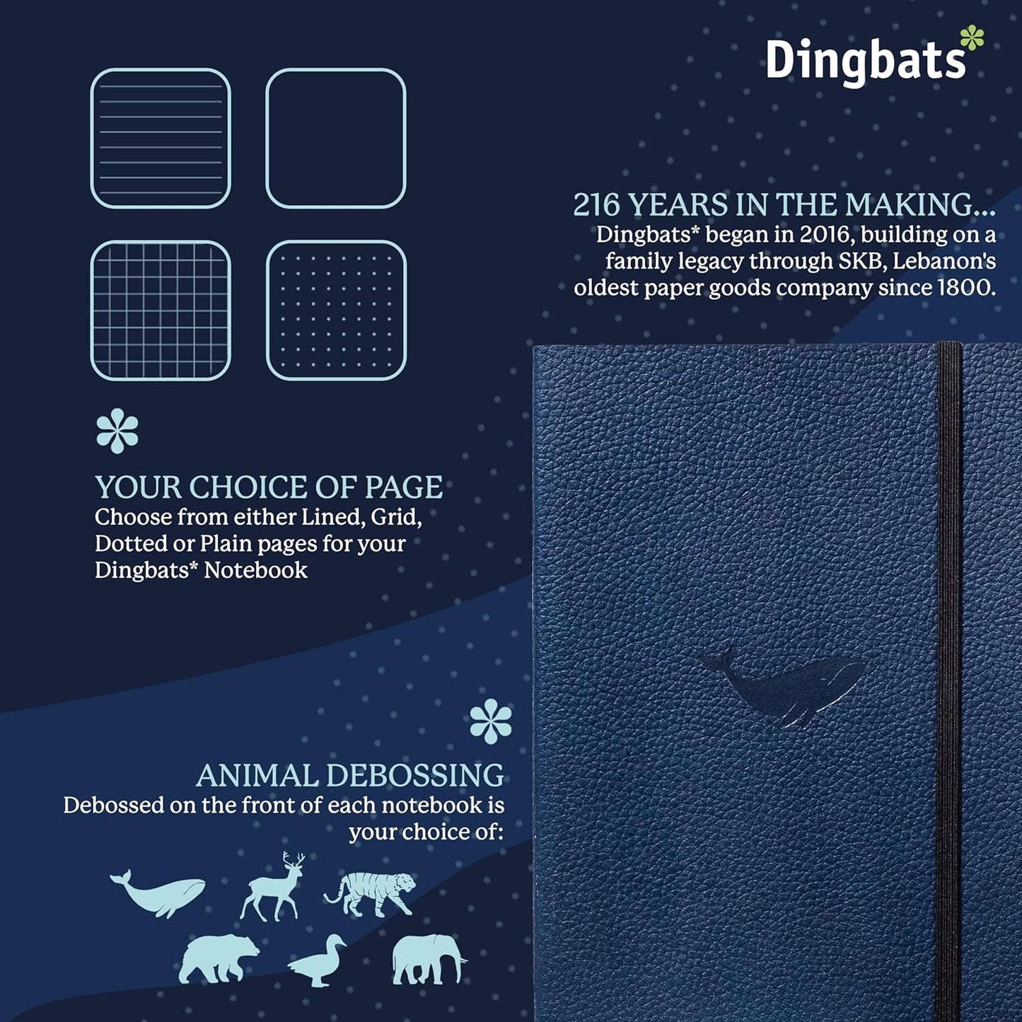 Dingbats A5 Wildlife Dotted Notebook Journal - Premium Vegan Leather Softcover Executive Journal for Women & Men - Work, Note Taking, Writing & Travel