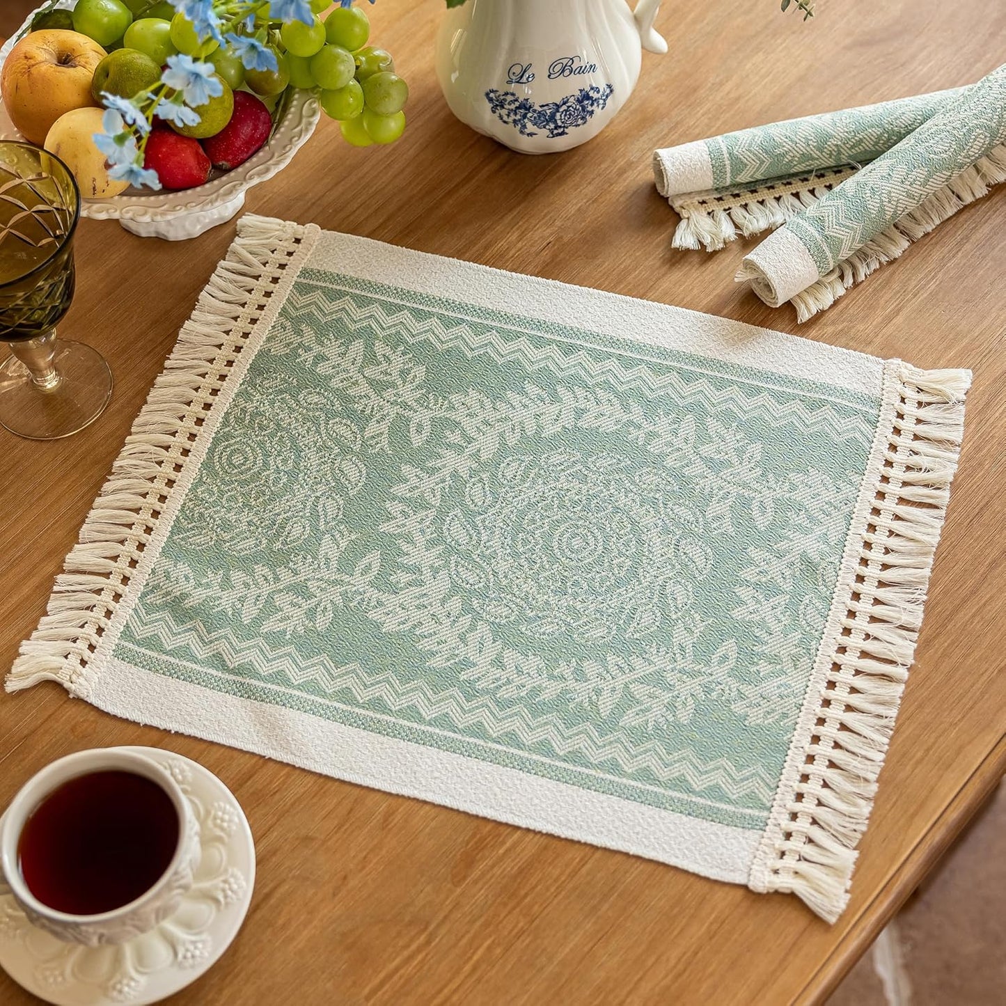 Placemats Set of 4,Waterproof Placemat with Tassel Fringe,Boho Placemats for Coffee Table Western Restaurant