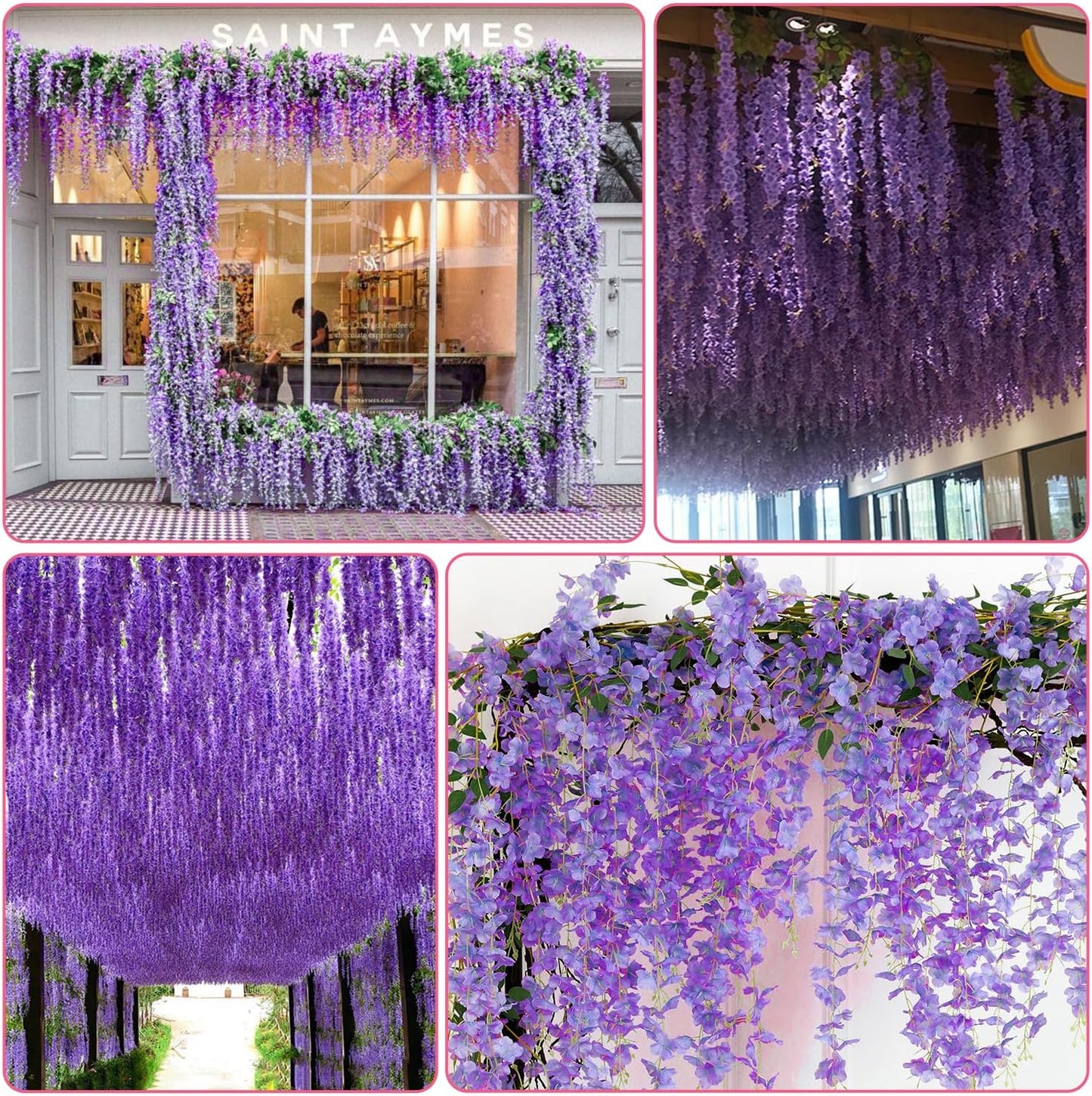 Wisteria Hanging Flowers,Fake Hanging Flowers,Wisteria artificiales Garland for Home Wedding Arch Floral Party Garden Ceremony Outdoor Decor,3.6 feet Long(75,Purple)