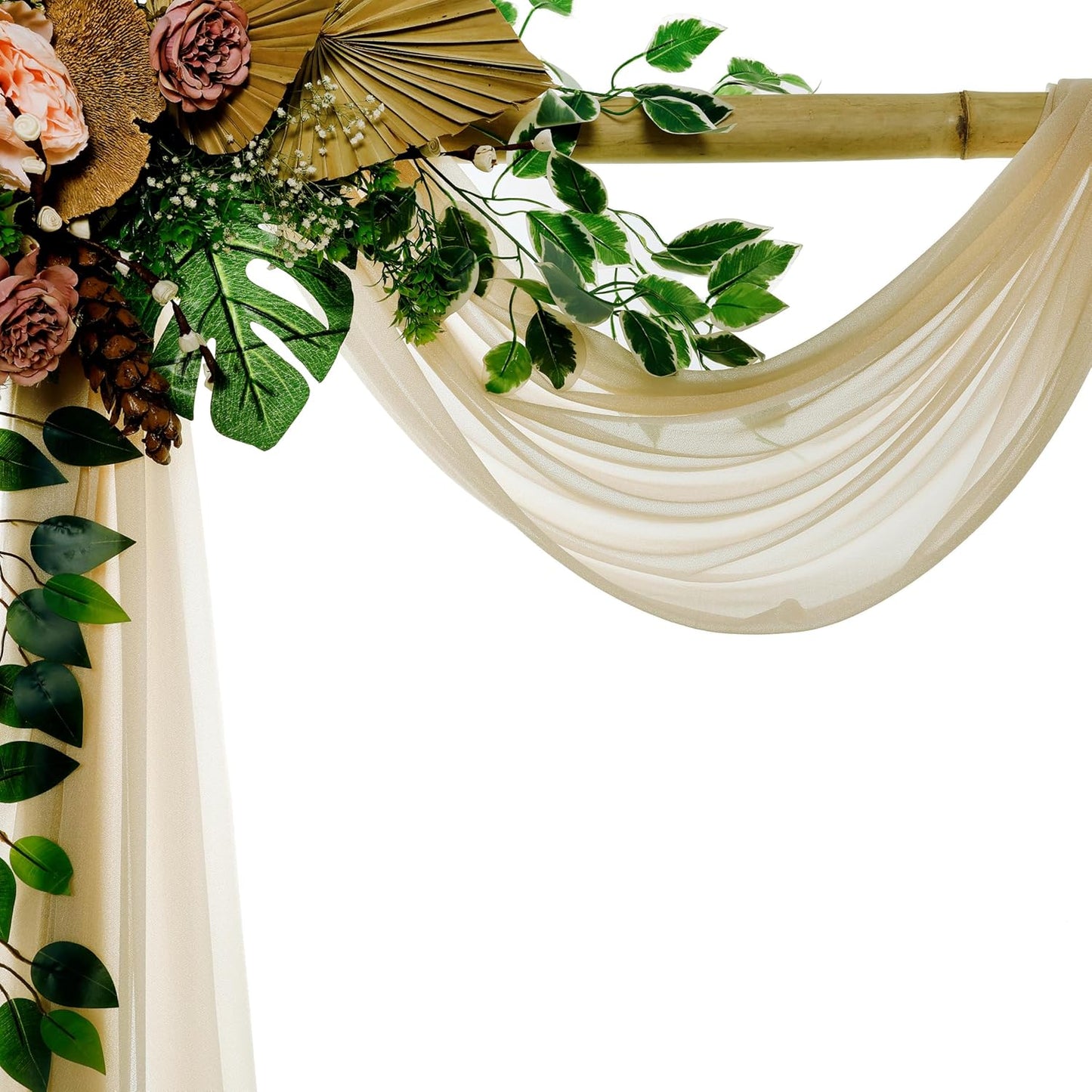 VDS Pack of 4 Panel (30 Inch X 20 Feet) Wedding Arch Draping Fabric Sheer Chiffon Fabric Drapery for Wedding Ceremony Reception Swag Backdrop Canopy Chuppah ARBO Altars Decoration (Champagne)