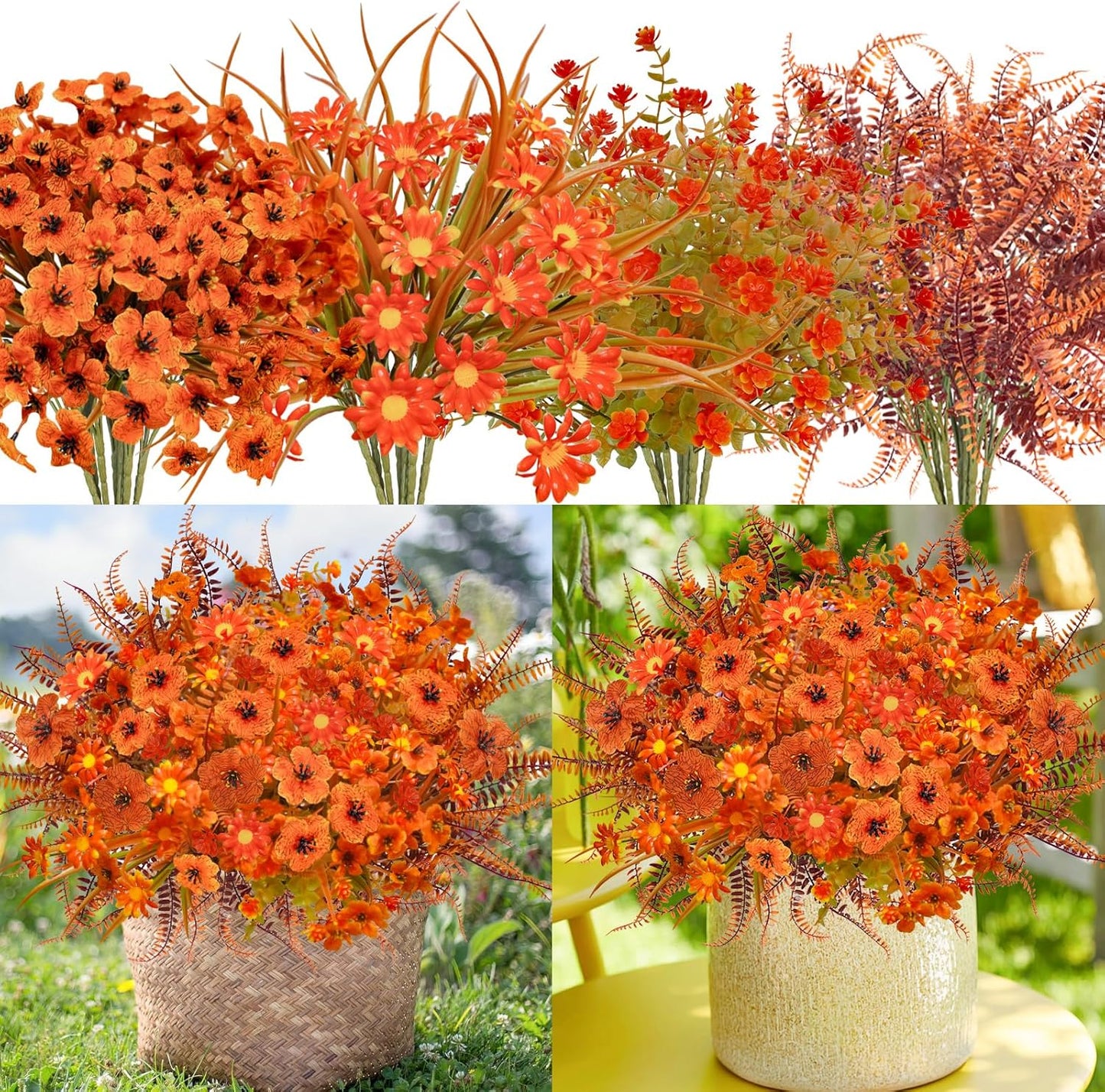 40 Pcs Fake Fall Flowers Artificial Fall Plants Outdoor Faux Fall Flower Decorations for Home Kitchen Bathroom Porch Patio Classroom Office Window Box Thanksgiving Harvest