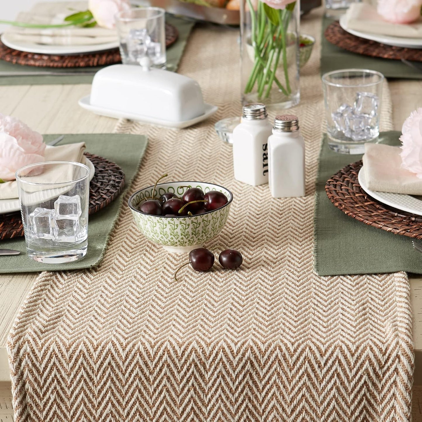 DII Woven Basic Tabletop Collection, Chevron Table Runner, 15x108, Stone