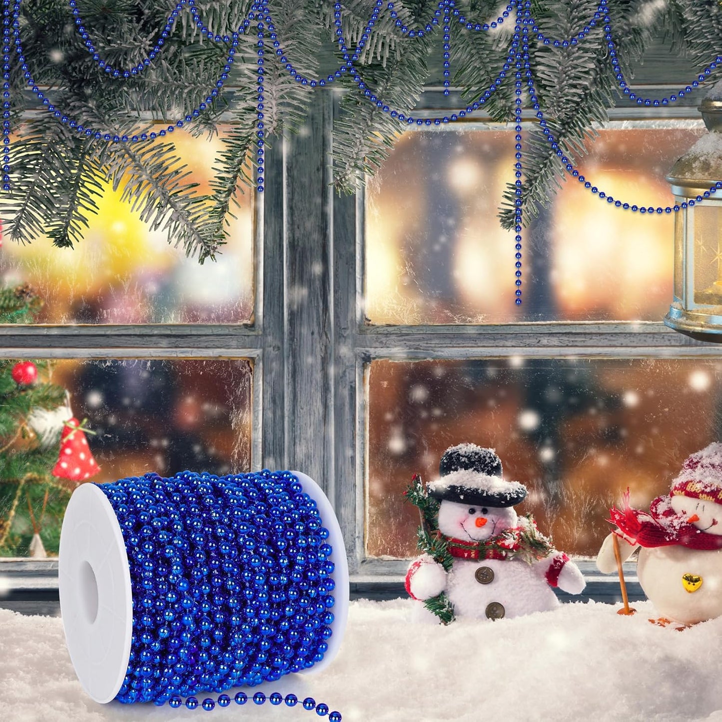 100 FT Christmas Tree Beads, Christmas Tree Garland Decoration, Plastic Hanging Beads Garland Chain Roll for Home Mantle Fireplace Wreath Decor Indoor Outdoor Xmas Tree DIY Supplies