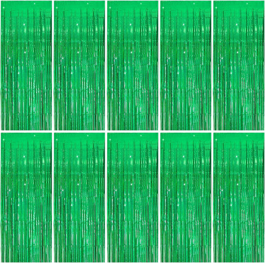 Tinsel Curtain Party Backdrop Green Birthday Decorations 10 Packs Glitter Foil Fringe Curtain Party Decor Streamers Photo Booth for Birthday Christmas Wedding Halloween Graduation Decorations