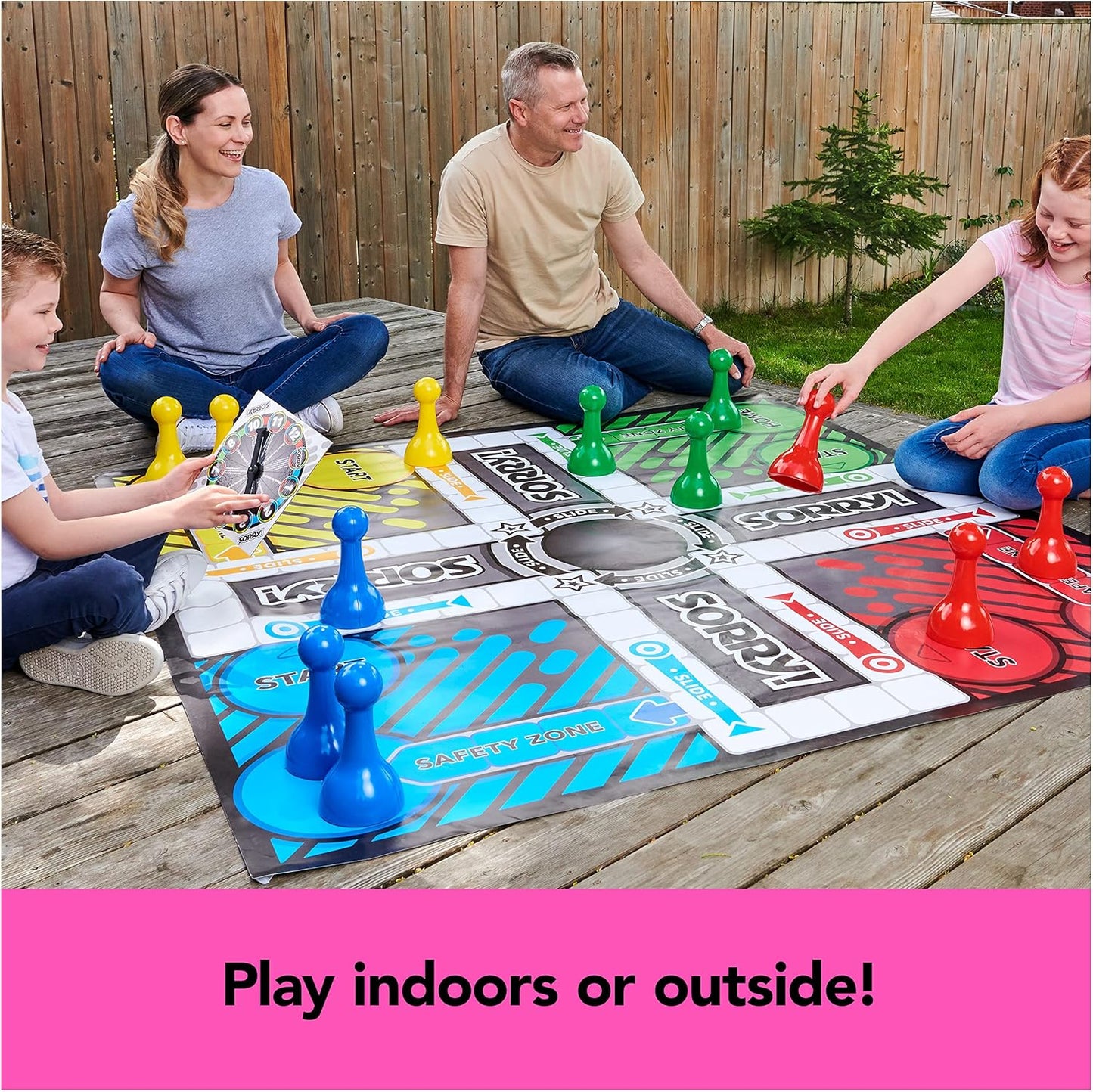 Giant SORRY! Classic Family Board Game Indoor Outdoor Retro Party Activity Summer Toy with Oversized Gameboard, for Adults and Kids Ages 6 and up