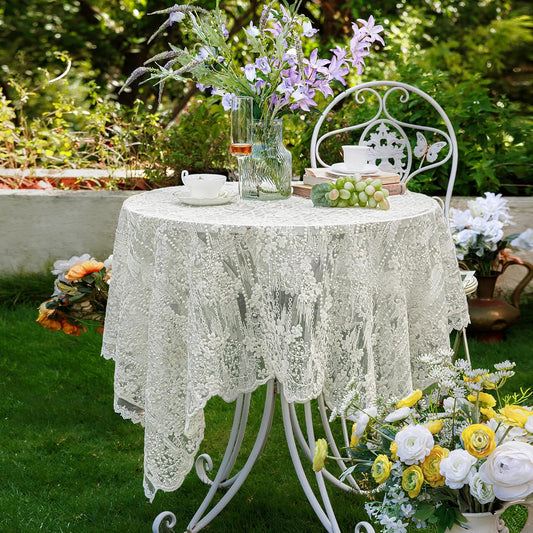 Lace Embroidered Tablecloth. Square Lace Vintage Tablecloth Dustproof Table Protector for Kitchen Dining Room Party Banquet Home Picnic Wedding Decoration (Creamy White 27.5×27.5 inch)