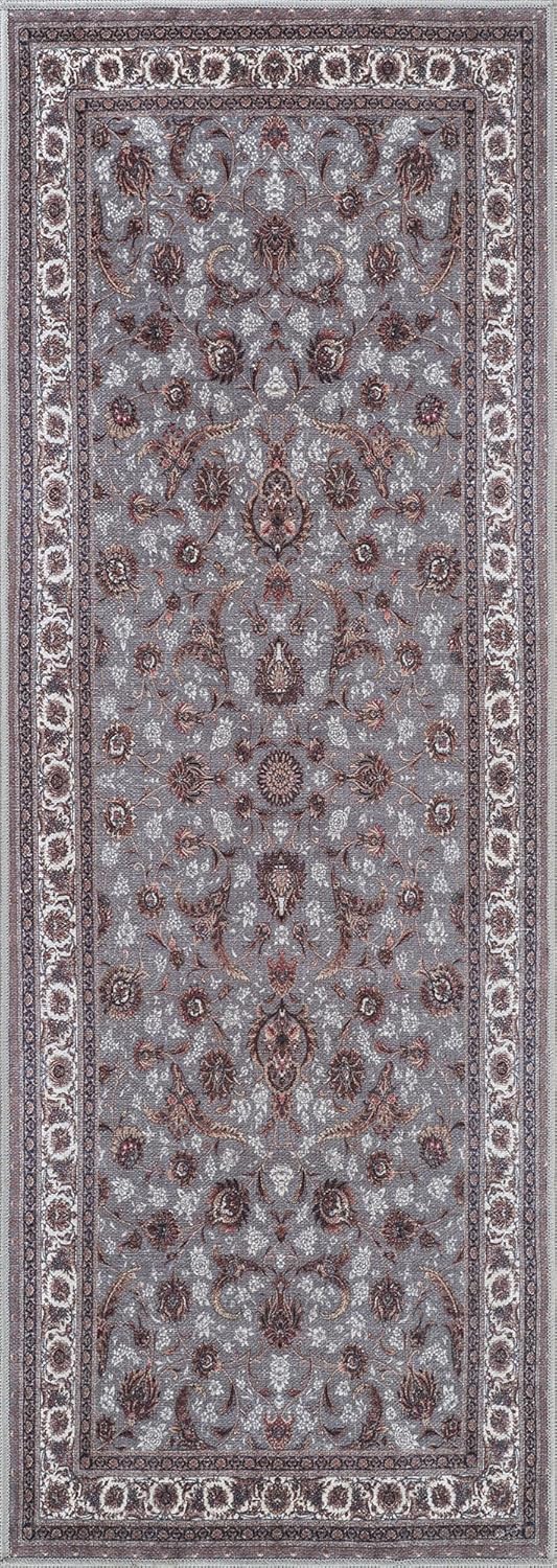 Bloom Rugs Washable Non-Slip 12 ft Runner - Slate Gray Traditional Oriental Runner for Entryway, Hallway, Bathroom, and Kitchen - Exact Size: 2.5' x 12'