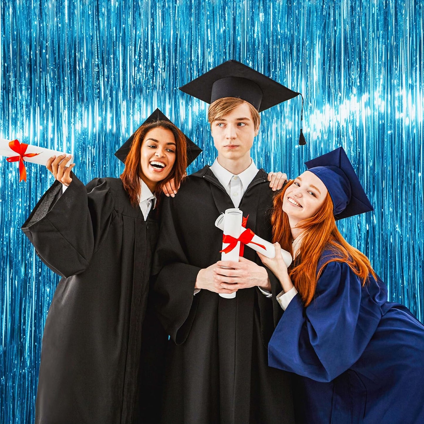 BTSD-home 10 Pack Aquamarine Foil Fringe Curtain Metallic Streamer Party Decorations Photo Booth Backdrop Door Curtains for Wedding Birthday Baby Shower Bachelorette Halloween