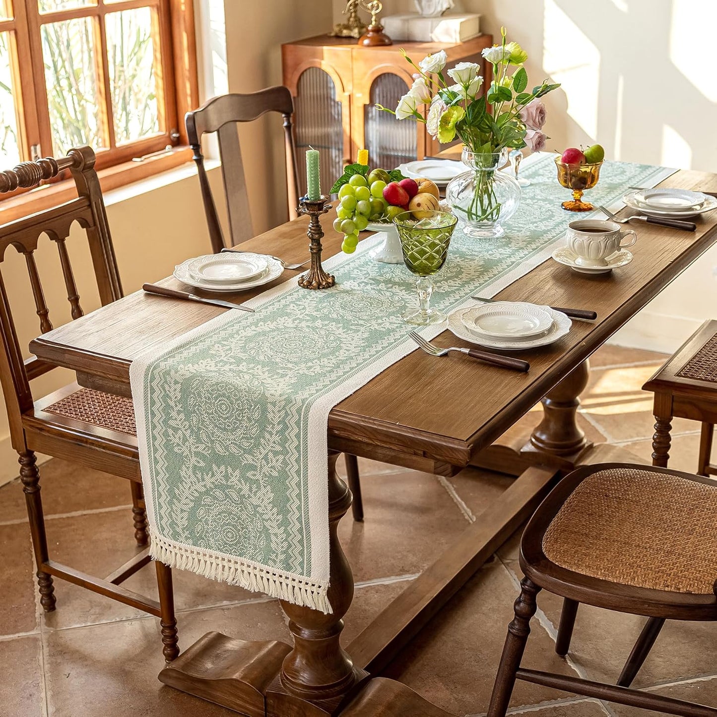 Table Runners 138 Inches,Waterproof Boho Table Runner with Tassel Fringe,Table Runner for Party Coffee Table