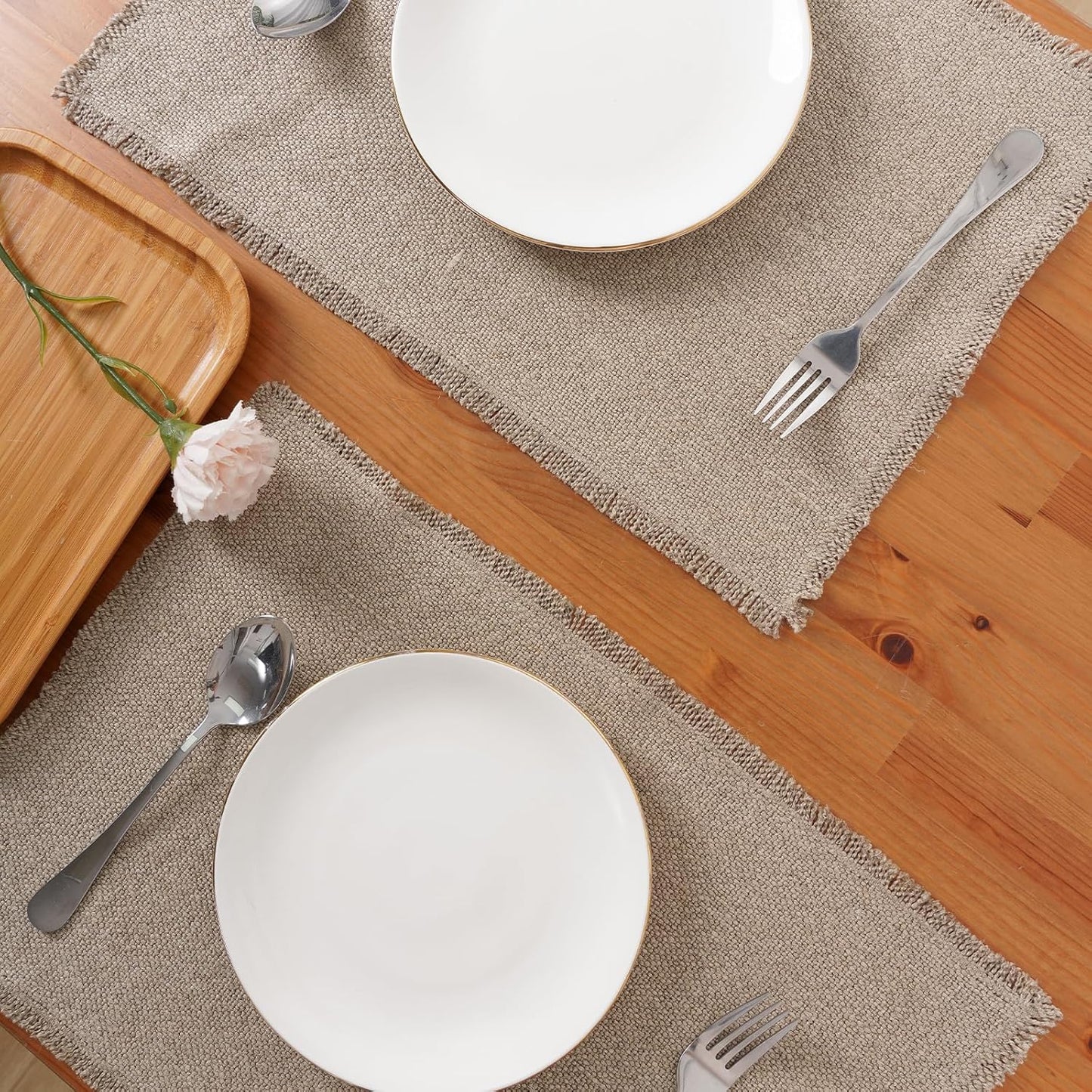 100% Pure Linen Placemats Set of 4 - 13 x 19 Inch Super Thick Noble Dining Table Place Mat for Wedding, Parties, Everyday, Holidays, Indoor Outdoor (4PCS, Linen)