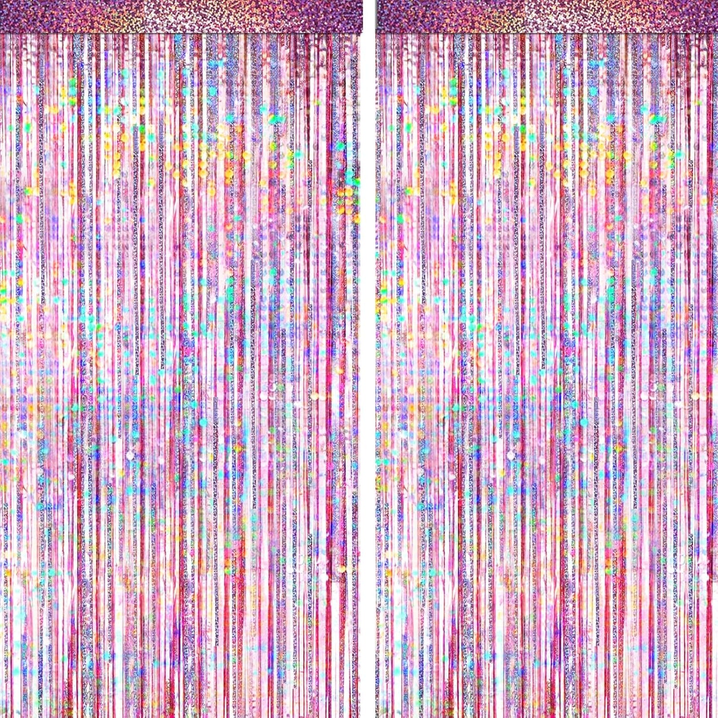 4 Packs Pink Foil Fringe Curtain, Pink Glitter Metallic Tinsel Backdrop for Birthday, Wedding, Baby Shower, Princess Bachelorette Cowgirl Party Decorations Supplies