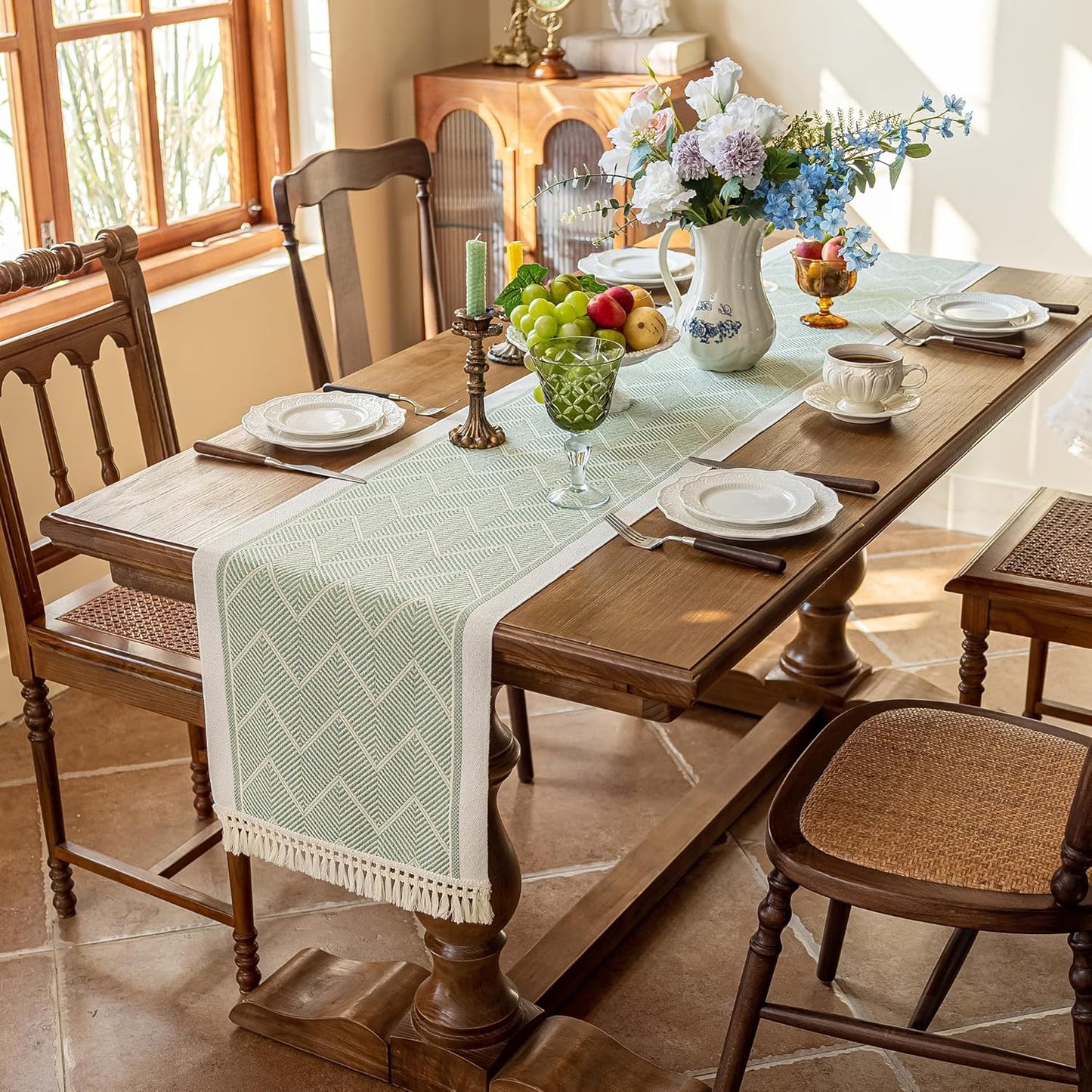 Table Runner 48 Inches Long,Waterproof Boho Table Runner with Tassel Fringe,Table Runners for Party Coffee Table