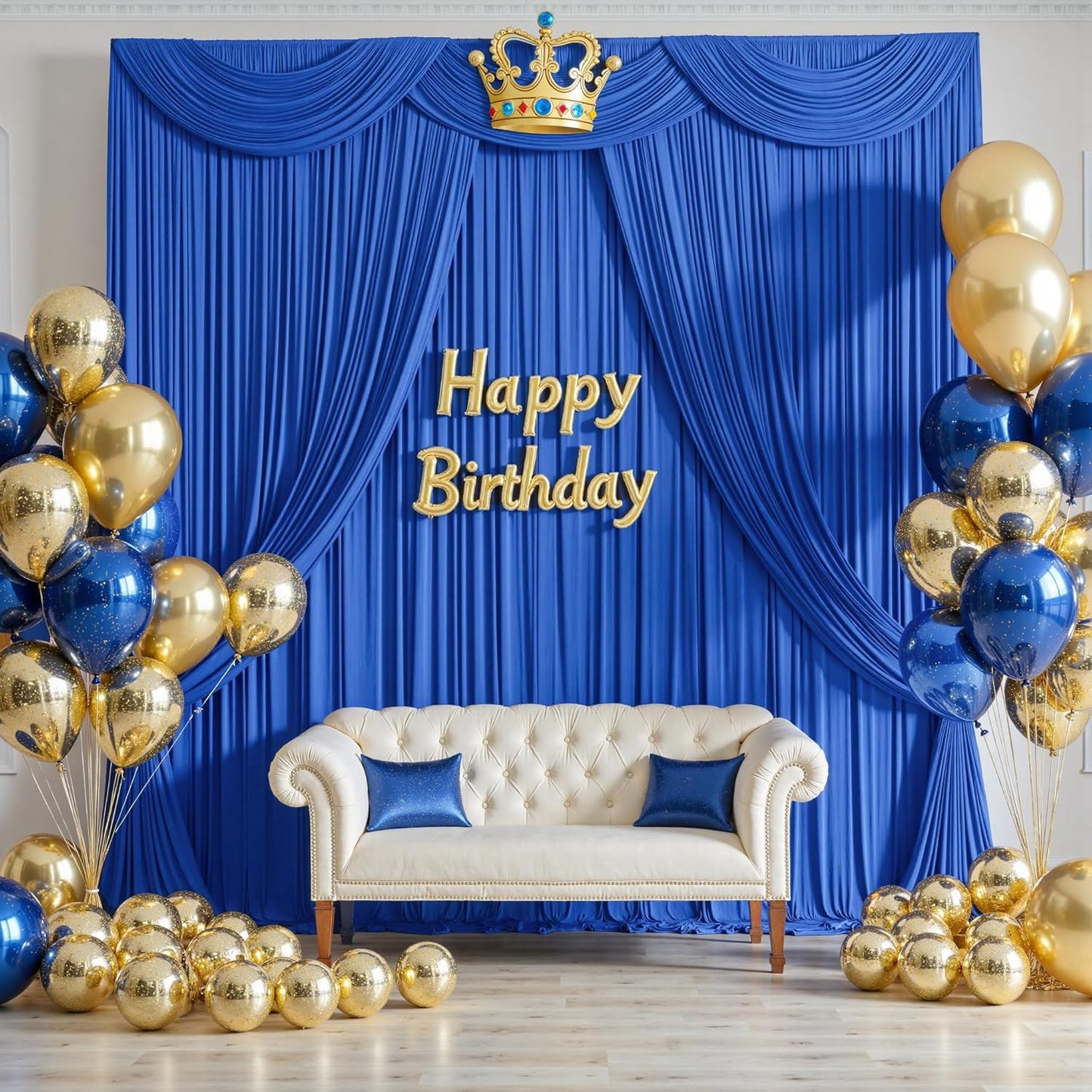 40ftx10ft Wrinkle Free Royal Blue Backdrop Curtains for Party Background, Silky Polyester 8 Panels Photo Backdrop Drapes Back Drop Cloth for Wedding Birthday Photography Baby Shower Decor