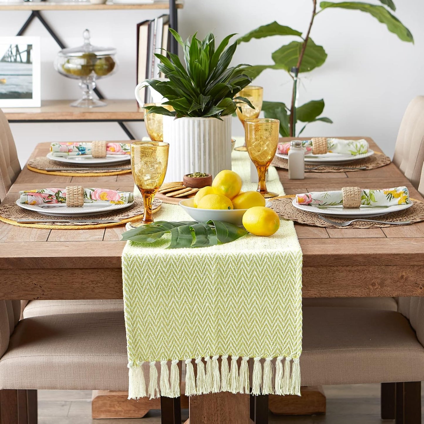DII Woven Basic Tabletop Collection Chevron Table Runner, 15x72, Avocado