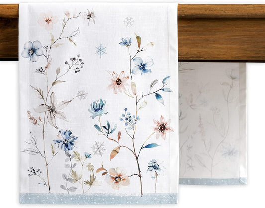 Maison d' Hermine Table Runner 100% Cotton Single Layer Table Runners 48 inches Long for Thanksgiving Christmas Decorations Home Kitchen Dining Party Wedding (Ice Florals, 14.5" x 48")