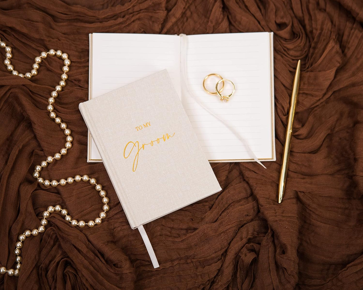 MUUJEE Hard Cover Vow Books (Set of 2) - Foil Embossed Wedding Ceremony Vow Renewal Speech Books, Couple Gifts for Engagement (To My Bride/Groom)