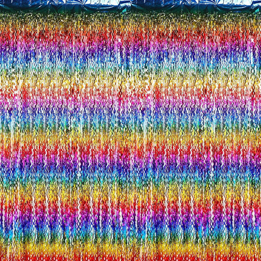 Jutom 6 Pieces 3.3 x 6.6 ft Wavy Tinsel Foil Fringe Curtains Foil Fringe Streamer Backdrop Party Curtain for Sea Mermaid Baby Shower Birthday Party Decoration (Rainbow)