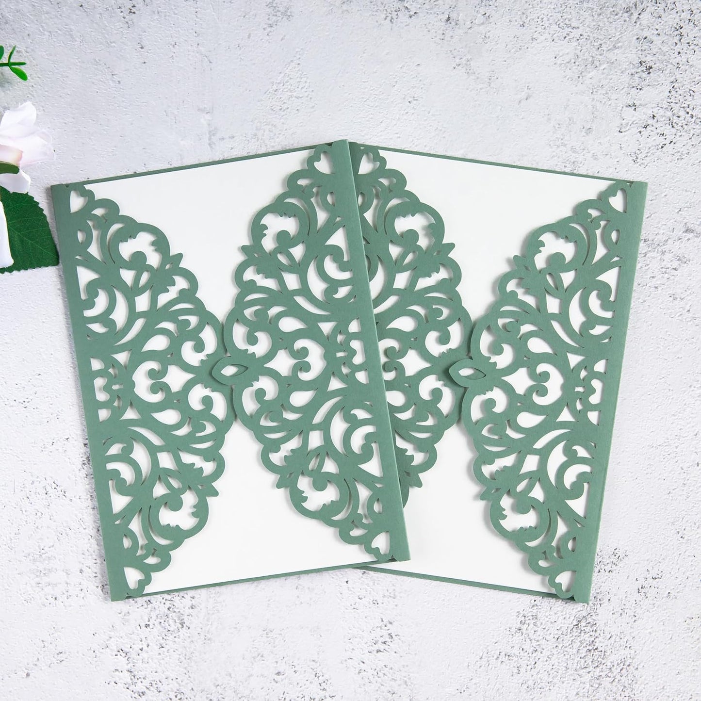 20Pcs Sage Green Laser Cut Invitation Cards With Blank Inner Sheets for Wedding Cards Bridal Shower Engagement Quinceanera Invitation (No Envelopes)