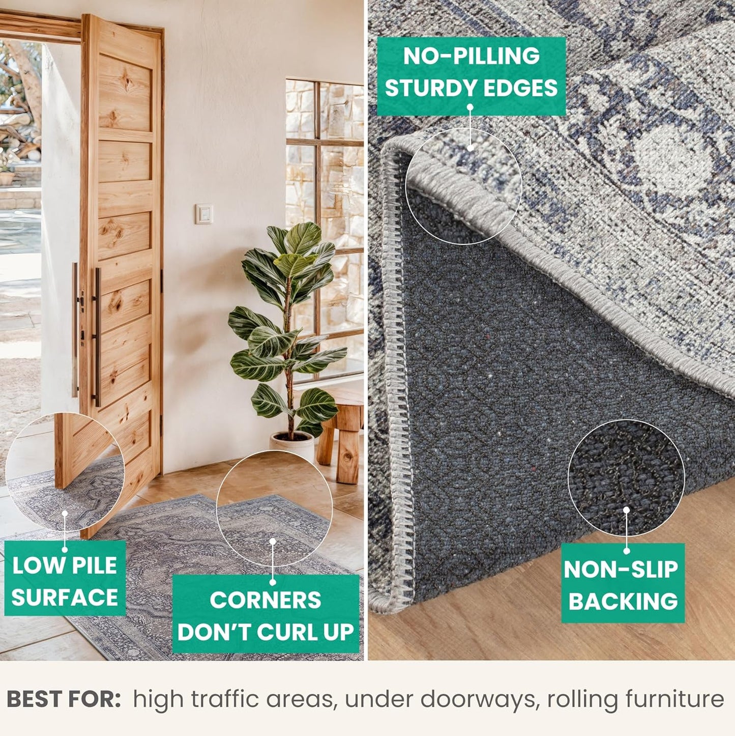 Bloom Rugs Washable Non-Slip 3' x 5' Rug - Blue/Steel Gray/Beige Traditional Medallion Area Rug for Living Room, Bedroom, Dining Room, and Kitchen - Exact Size: 3' x 5'