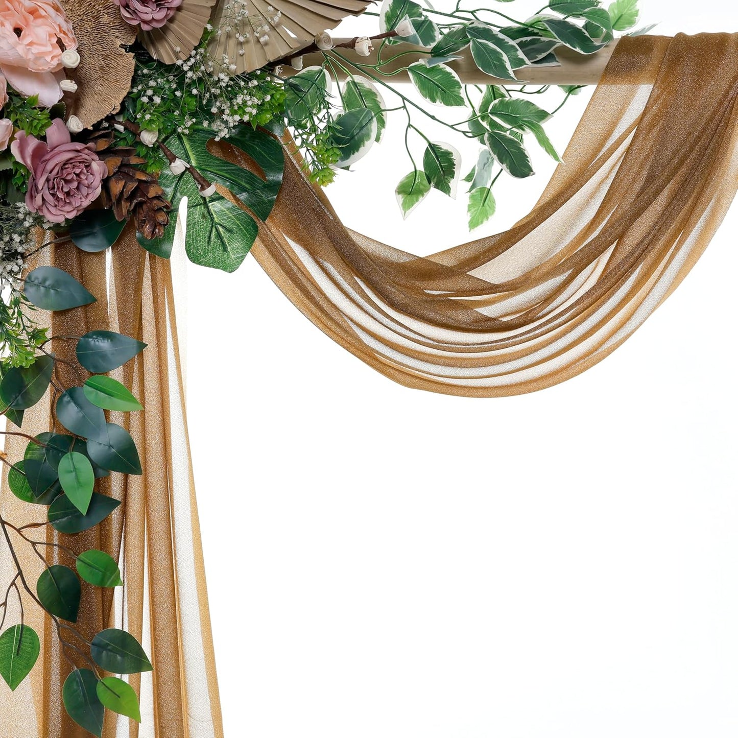 VDS Pack of 1 Panel (30 Inch X 30 Feet) Wedding Arch Draping Fabric Sheer Chiffon Fabric Drapery for Wedding Ceremony Reception Swag Backdrop Canopy Chuppah ARBO Altars Decoration (Mocha)