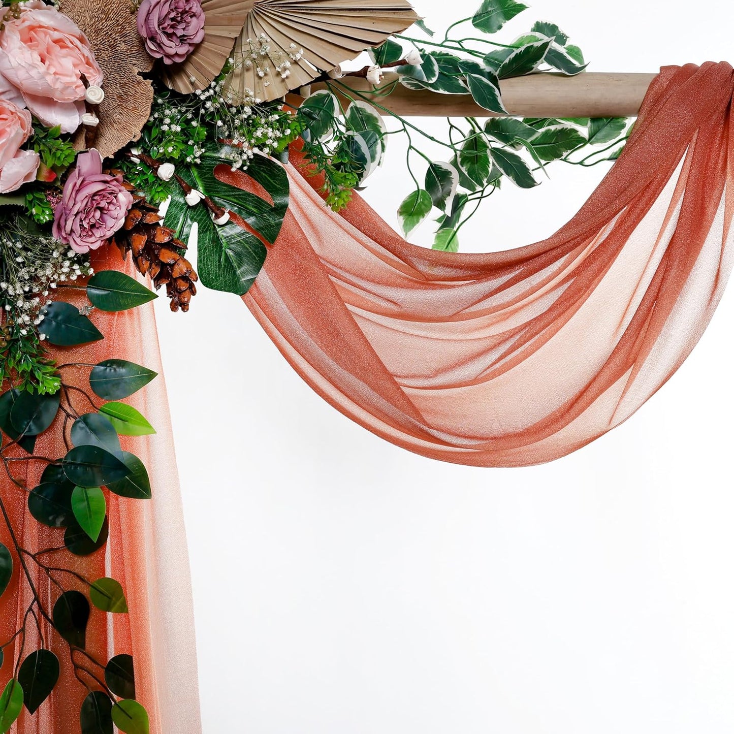 VDS Pack of 1 Panel (30 Inch X 30 Feet) Wedding Arch Draping Fabric Sheer Chiffon Fabric Drapery for Wedding Ceremony Reception Swag Backdrop Canopy Chuppah ARBO Altars Decoration (Terracotta)