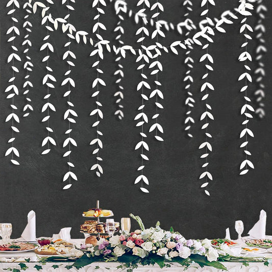 52 Ft White Party Decorations Leaf Garland Kit Paper Hanging White Leaves Streamer Banner for Wedding Engagement Bridal Shower Bachelorette Birthday Baby Shower Showcase Garden Party Decor (4 Packs)
