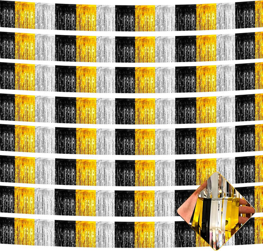 10 Pack 10 Feet Foil Fringe Garland Metallic Tinsel Streamers Banner Wall Hanging Backdrop for Parade Floats, Notorious One Birthday Roaring 20s Graduation Party Decorations(Black Gold Silver)