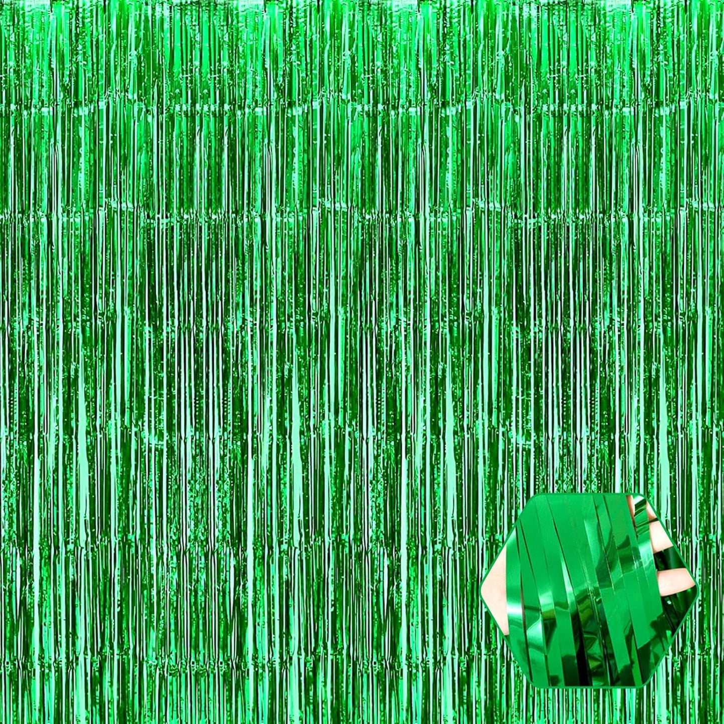 3 Pack Green Foil Fringe Curtain Backdrop, 3.28Ft x 8.2Ft Metallic Tinsel Foil Fringe Streamer Curtains for Photo Booth, Christmas Day, Thanksgiving, Wedding, New Year Party Decorations