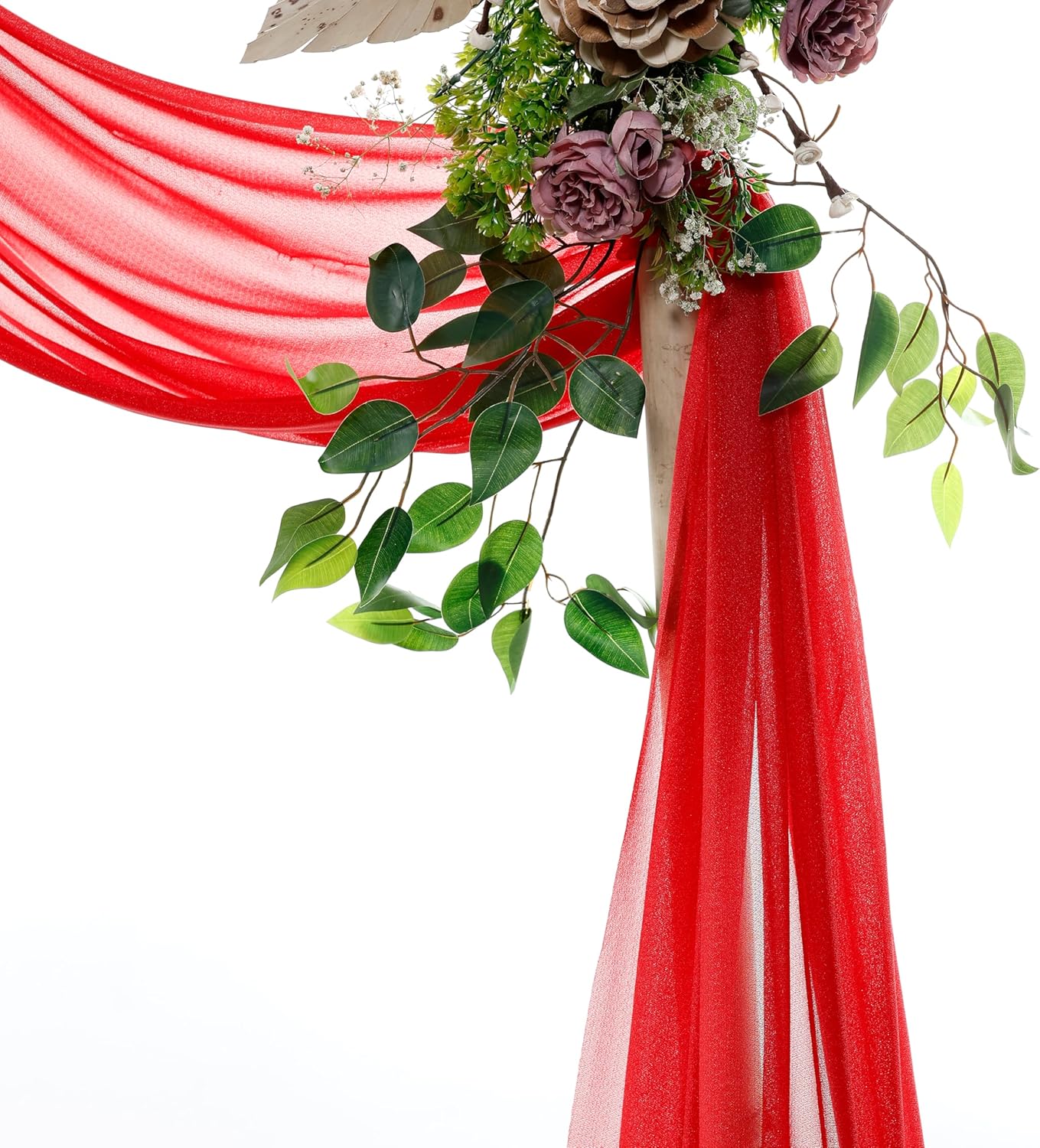 VDS Pack of 2 Panel (30 Inch X 50 Feet) Wedding Arch Draping Fabric Sheer Chiffon Fabric Drapery for Wedding Ceremony Reception Swag Backdrop Canopy Chuppah ARBO Altars Decoration (Red)