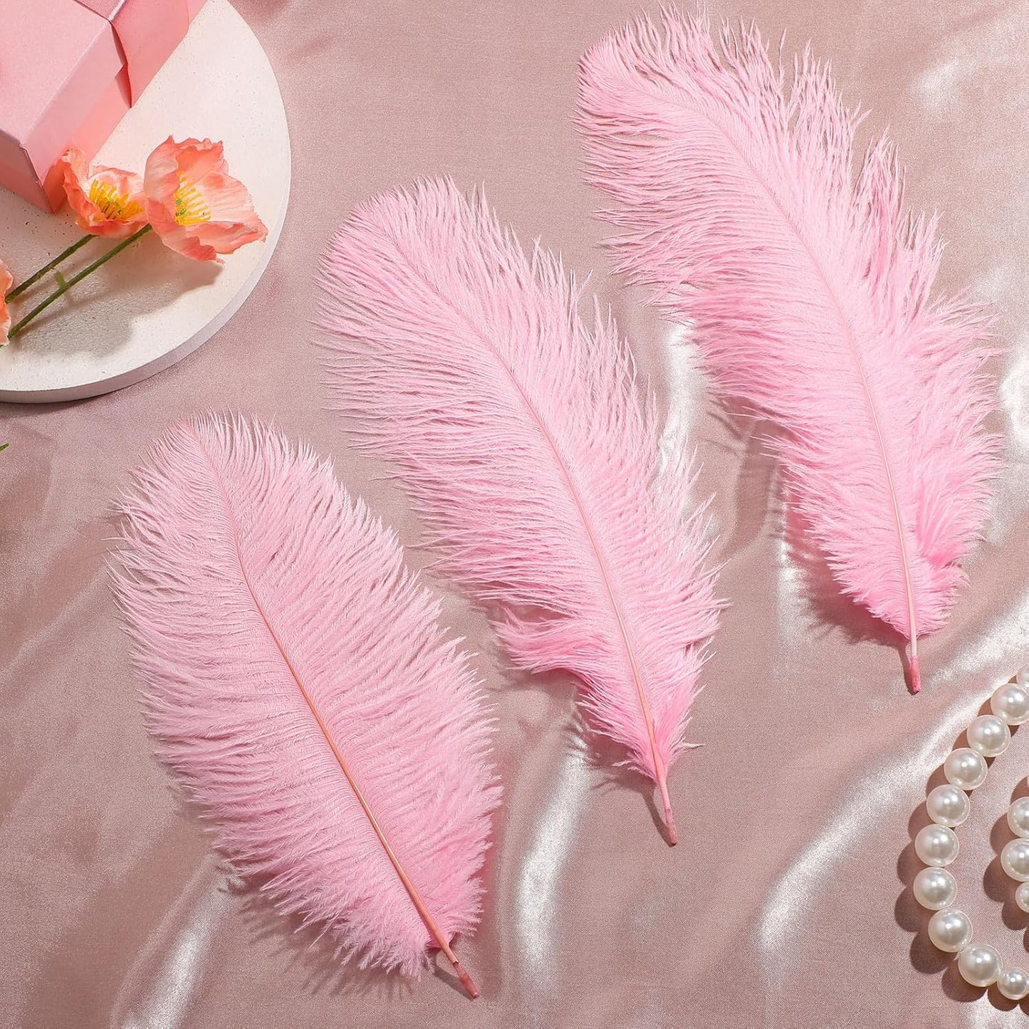 Maitys 90 Pcs Large Natural Ostrich Feathers Bulk 14-16 Inch (35-40cm) 12-14 Inch (30-35cm) 10-12 Inch (25-30cm) Ostrich Feathers Plumes for Centerpieces Wedding(Pink)