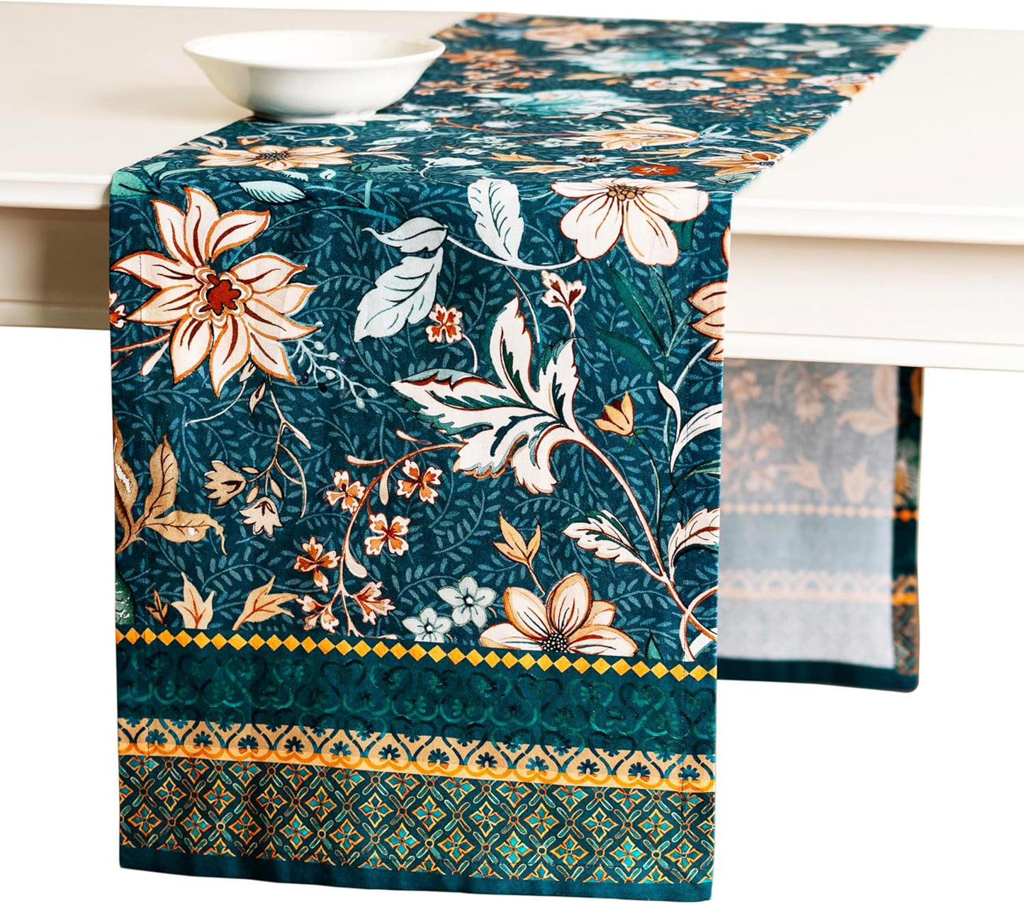 Maison d' Hermine Table Runner 100% Cotton Single Layer Table Runners 108 inches Long for Thanksgiving Christmas Decorations Home Kitchen Dining Party Wedding (Luxury Loft - Dark Teal, 14.5" x 108")