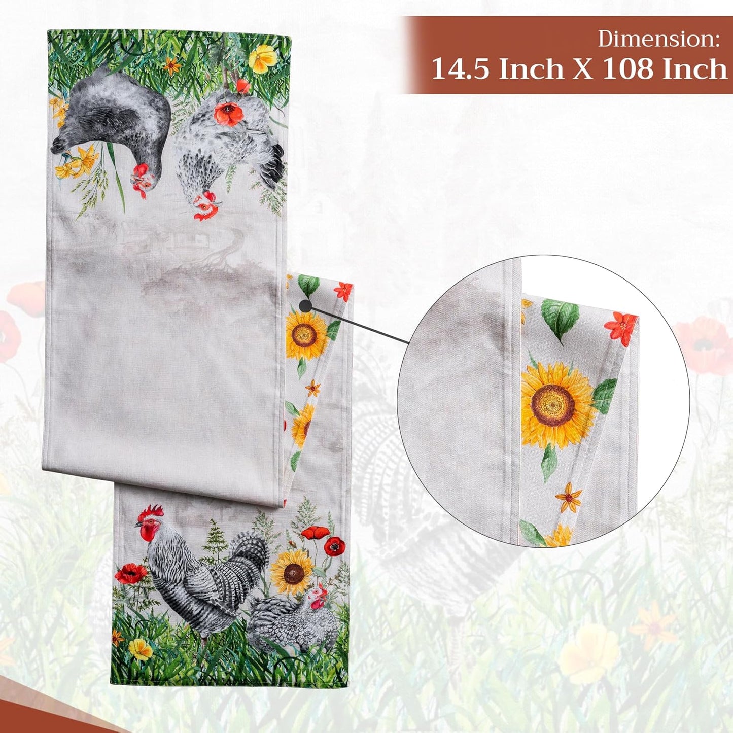 Maison d' Hermine Table Runner 100% Cotton Double Layer Table Runners 108 inches Long Decorative for Home Kitchen Dining Party Wedding Bridal Shower Spring Summer (Basse Cour, 14.50" x 108")