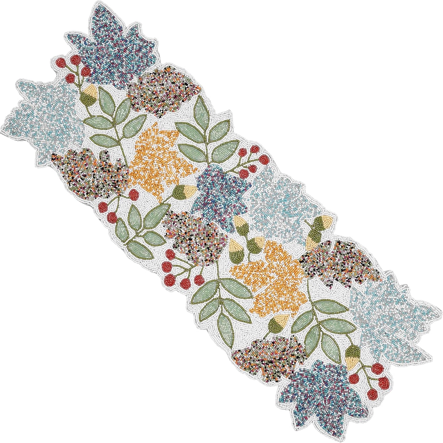 Boho Beaded Table Runner - 36" Handcrafted Glass Beads Floral Design with Durable Non-Slip Polyester Backing for Dining, Coffee Table & Special Occasions (Multi) - CLEENTABLE