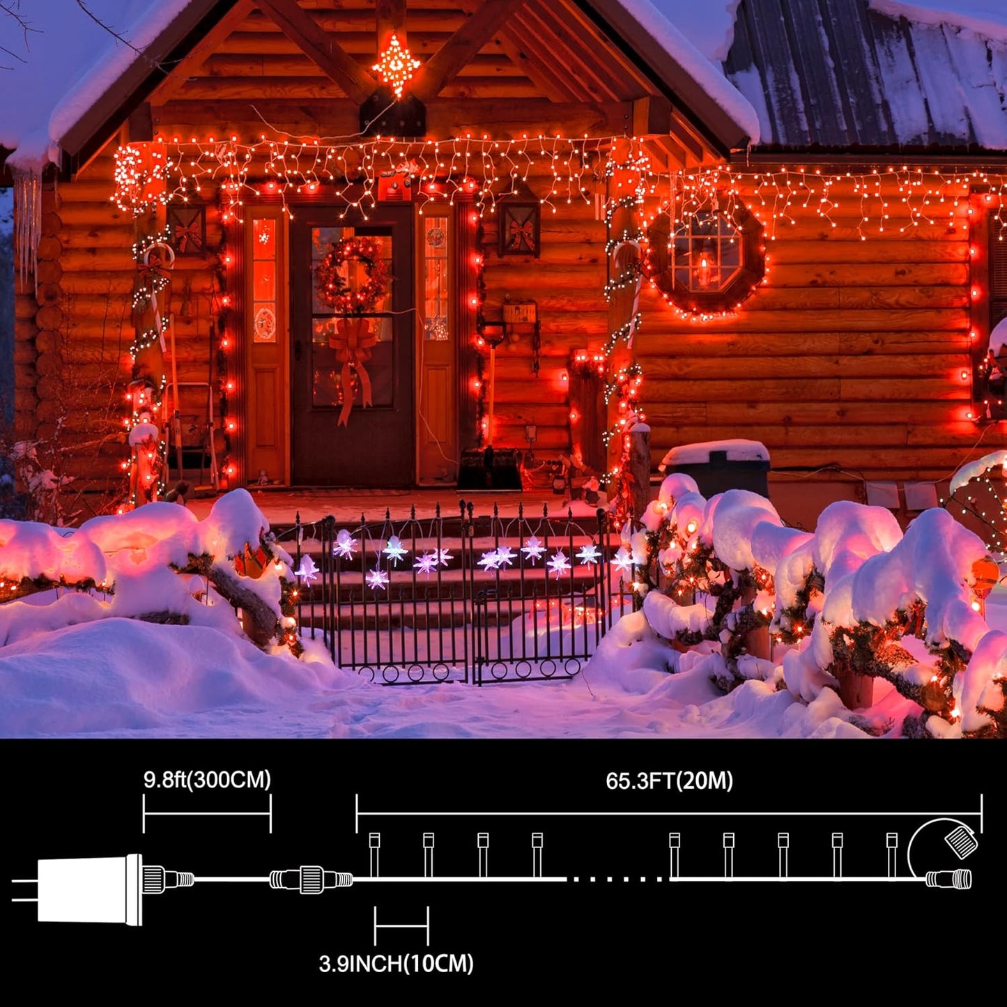 LAMPHOME 66ft Christmas Decorative Mini Lights,200 LED Transparent Wire Fairy Starry String Lights Plug in, 11 Lighting Modes, for Indoor Outdoor Xmas Tree Wedding Party Decoration (Red)