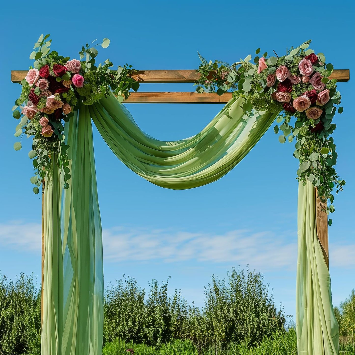 Wedding Arch Draping Fabric 2 Panels 28.7" x 20FT Sage Green Sheer Chiffon Backdrop Drapes for Wedding Ceremony Birthday Party Bridal Shower Outdoor Decoration