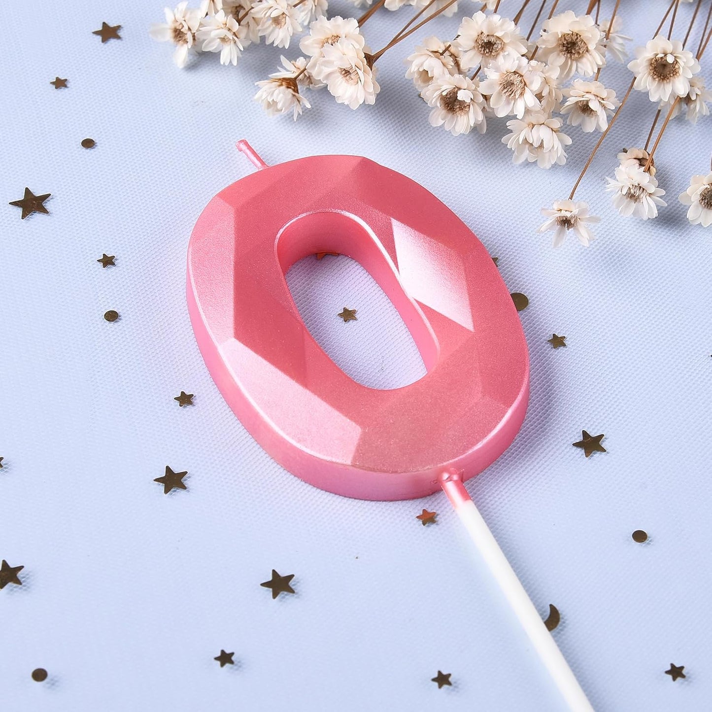 PHD CAKE 2.76 Inch Crystal Pink 0 Number Birthday Candles, Pink Number Candles, Cake Number Candles, Party Celebration