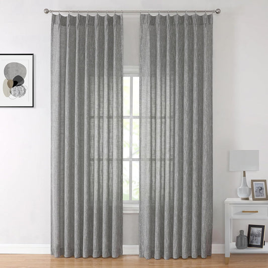 Vision Home Gray Pinch Pleated Semi Sheer Curtains Textured Light Filtering Window Curtains 95 inch for Living Room Bedroom Rayon Blended Charcoal Grey Pinch Pleat Drapes with Hooks 2 Panels 40"Wx95"L