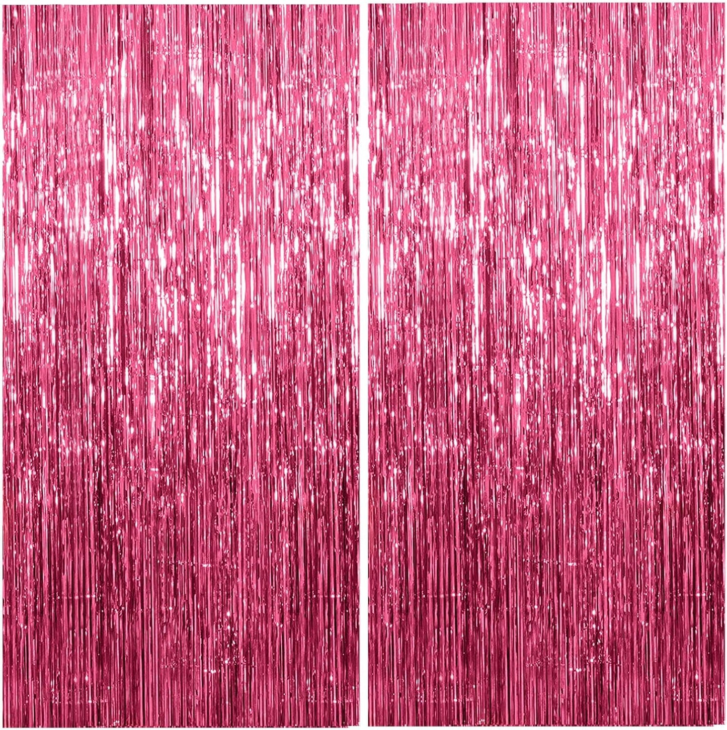 2 Pack Foil Curtain Backdrop Pink Metallic Tinsel Foil Fringe Curtains Photo Booth Props for Birthday Wedding Engagement Baby Shower Bachelorette Christmas Holiday Celebration Party Decorations