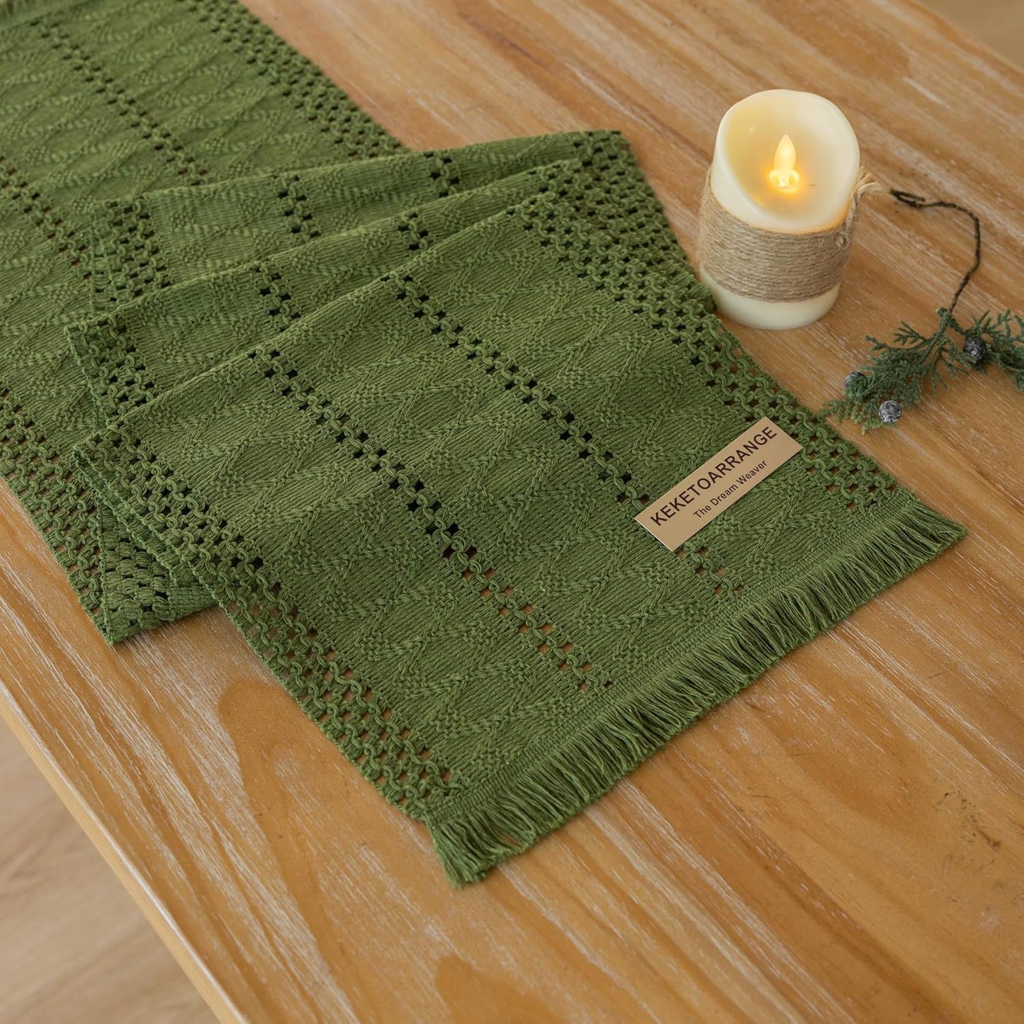 Boho Sage Green Table Runner for Home Decor 12x72 Inches Farmhouse Macrame Burlap Jute Rustic Dining Kitchen Centerpiece Bohemian Decor French Country Baby Bridal Shower Decorations