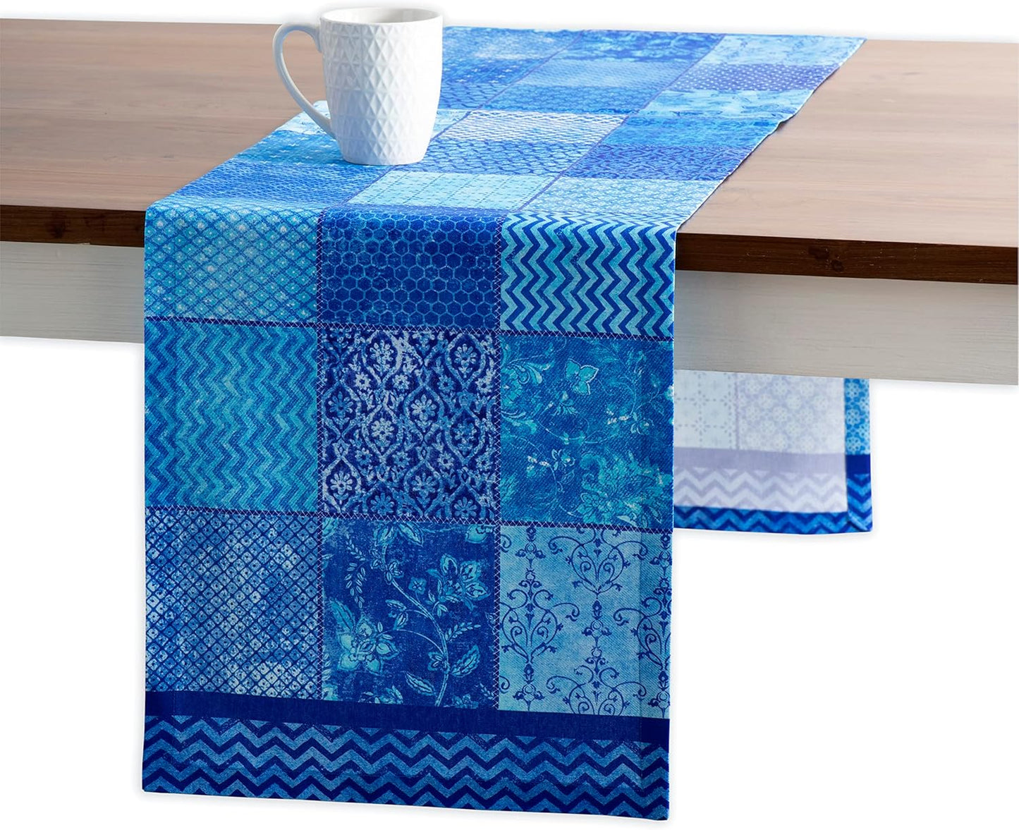 Maison d' Hermine Table Runner 100% Cotton Single Layer Table Runners 72 inches Long Decorative for Kitchen Dining Party Baby Shower Wedding Bridal Shower Spring Summer (Indigo Love, 14.50" x 72")
