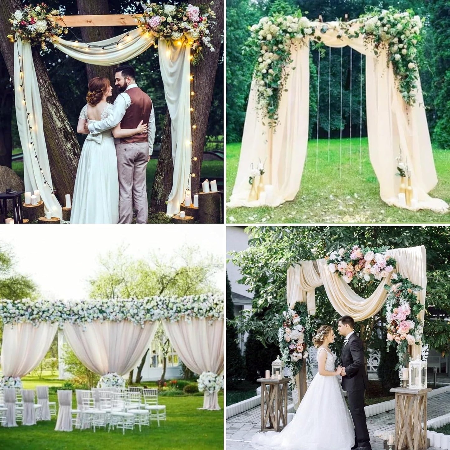 4 Panels Wedding Arch Draping Fabric 28" x 20 Ft Nuptials Arch Drapes Chiffon Fabric Drape Sheer Backdrop Curtain for Wedding Party Ceremony Birthday Swag Arbor Drapery Reception Ceiling Decor(Ivory)
