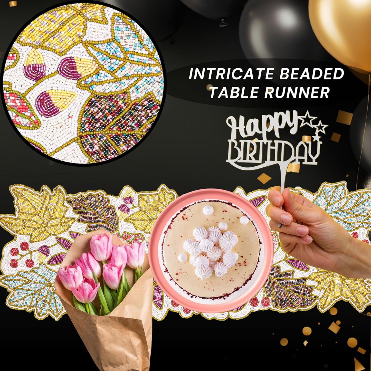 36" Hand Beaded Decorative Farmhouse Glitz Table Runner for Tabletop, Wedding, Thanksgiving, Easter Party Decorations - A Beautiful Complement to Your Dinner Table Décor (Multi) - CLEENTABLE