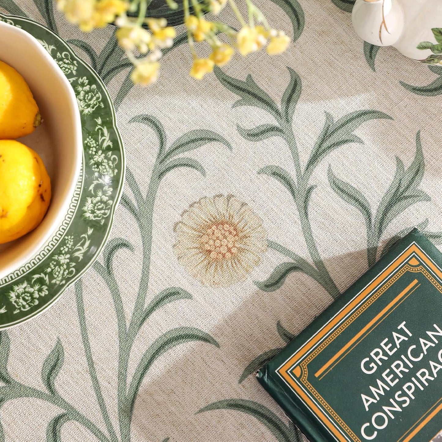 patdrea Designer Idyllic Linen Round Tablecloth,French Table Cloth with Floral Pattern,Provencal Decoration Tablecloths for Kitchen Dining,Christmas,Thanksgiving,Diameter 67"-Littledaisy