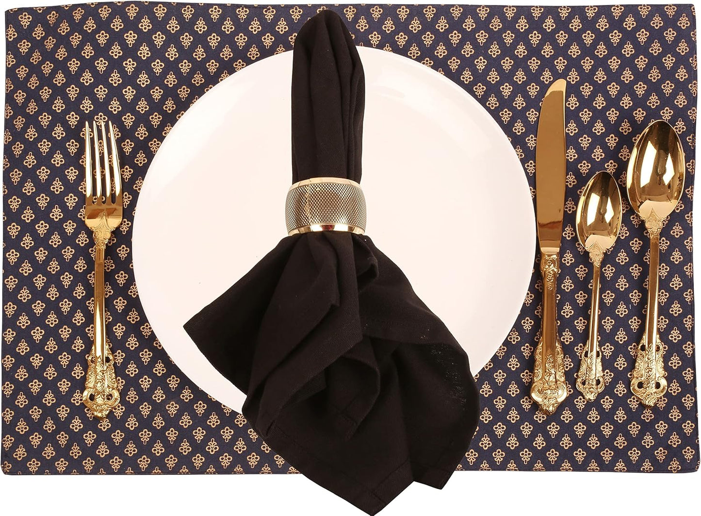 Brass Base Artistic Handcrafted Beautiful Tyre Round Shape Large Size Party Dining Table Napkin Holders in Antique Gold Tone. (Set of 6).