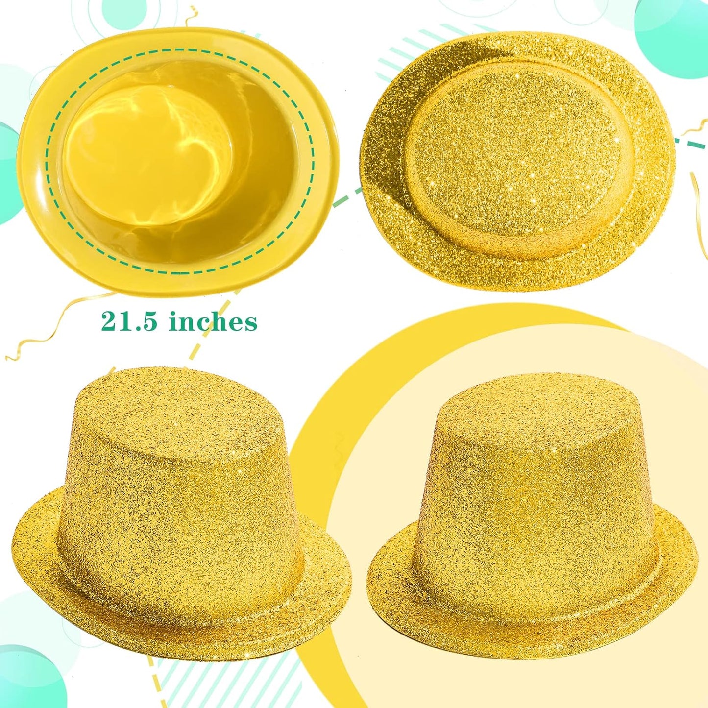 Hillban 12 Pcs Top Hats Halloween Glitter Plastic Retro Disco Party Hats for Halloween Magician Birthday Wedding Carnivals(Gold,Classic)