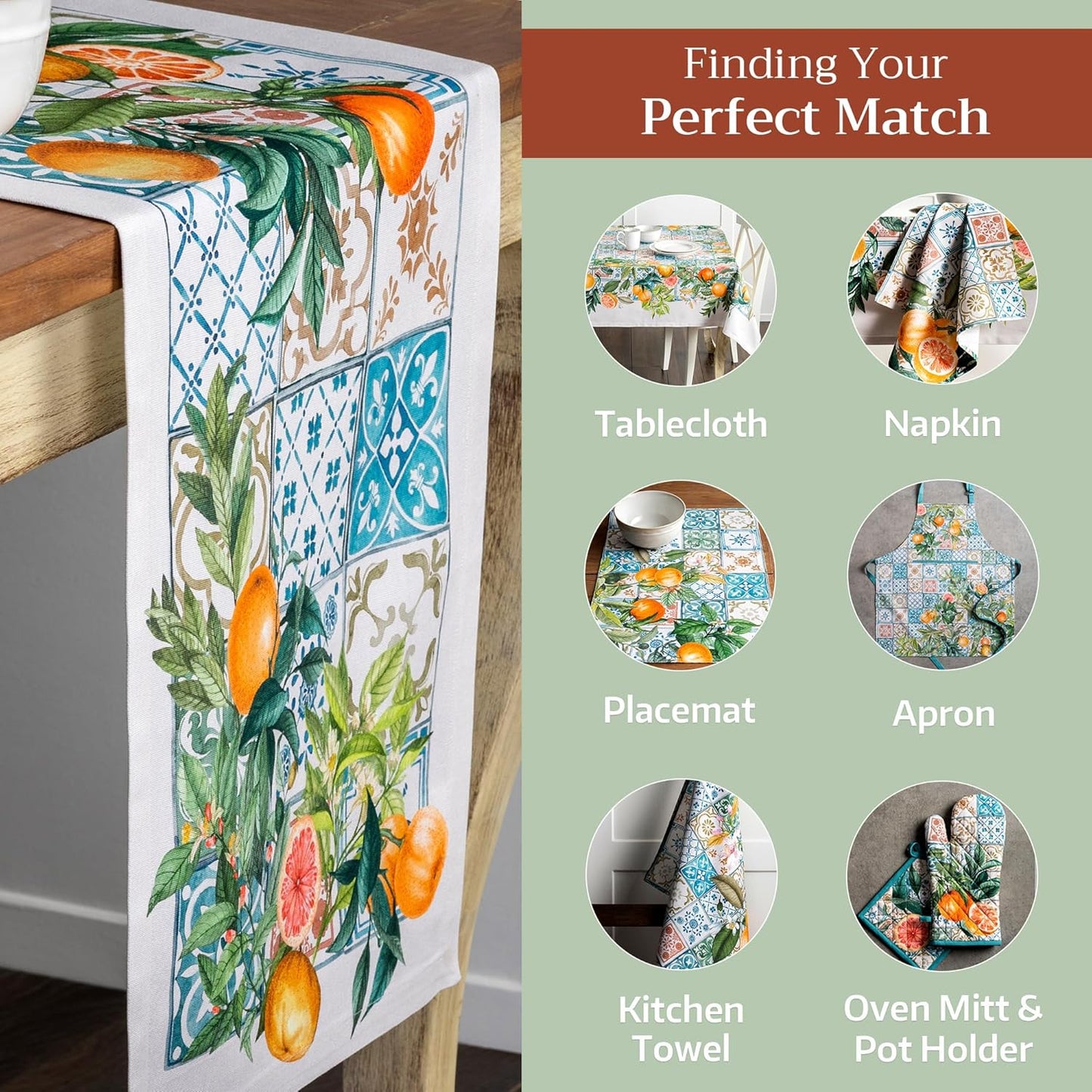 Maison d' Hermine Table Runner 100% Cotton Single Layer Table Runners 72 inches Long Decorative for Home Kitchen Dining Party Baby Shower Wedding Bridal Shower Spring Summer (Agrume, 14.50" x 72")